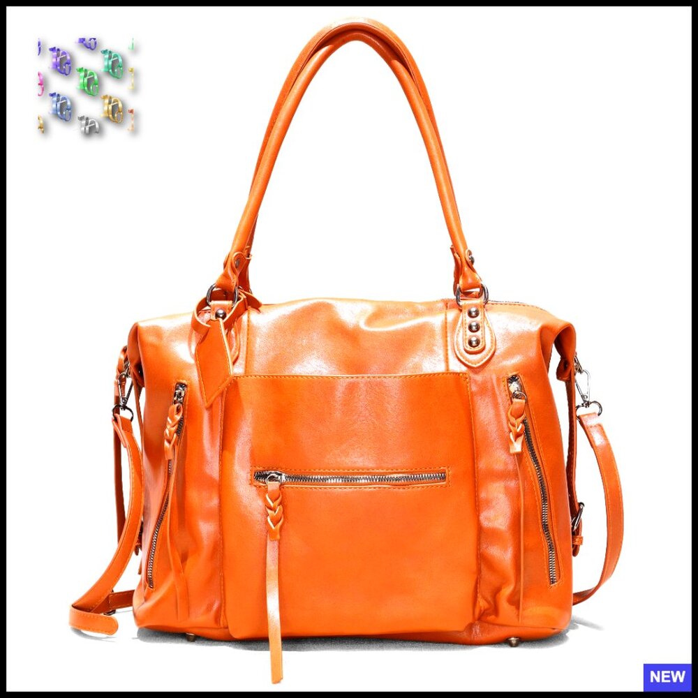 Large Vegan Leather Tote Bag Hobo Style Zipper Closure Adjustable Strap Y2k